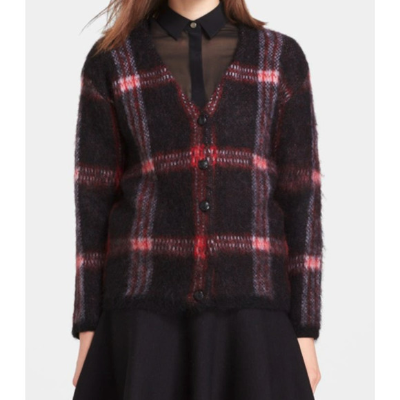 Mcginn 'Allison' Plaid Mohair Cardigan Sweater~Ret $440~M/L~ Grandmacore Retro - Picture 1 of 7